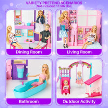 FUNWEE Doll House Playset with 60+ Accessories Including House Furniture, Pets, Bathtubs, Swings, Slides and other accessories