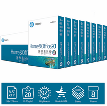 HP Home & Office Copy Paper, 92 Brightness, 20 lb., 8 1/2" x 11", 8 Reams, 4,000 Sheets/Carton