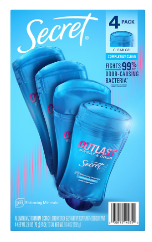 Secret Antiperspirant Deodorant for Women Outlast Clear Gel - Shower Fresh Scent, 4 pk./2.6 oz