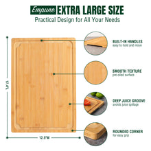 Empune Extra Large Bamboo Cutting Board, 19.9" Wooden Chopping Board for Kitchen with Juice Groove and Built-in Handles