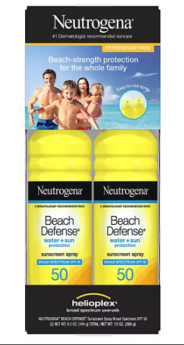 Neutrogena Beach Defense Water Sun Protection Sunscreen, 2 ct.