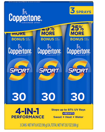 Coppertone Sport Broad-Spectrum SPF 30 Sunscreen Spray, 3 pk./6.9 oz.