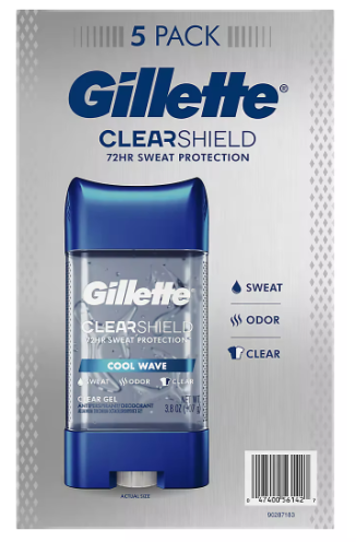 Gillette Cool Wave Gel Men's Antiperspirant and Deodorant, 5 pk./3.8 oz