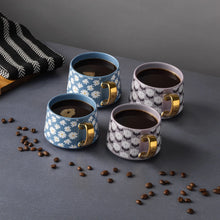 Thyme & Table 4 Pack Blue and Purple Daisy Print Teacup Mugs with Gold Handles 11.8 fl oz, Stoneware - Brands For Less USA