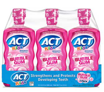 ACT Kids Bubblegum Blowout Anti-Cavity Rinse, 3 ct./16.9 oz.