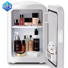 Mini refrigerador portátil Auseo, personal, de encimera, 4 L/6 latas, refrigerador pequeño, puerta frontal de acero inoxidable, CA/CC, opción para cuidado de la piel, maquillaje, bebidas, dormitorio, blanco 