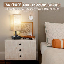 Walchoice Touch Control Table Lamp for Bedroom, 3-Way Dimmable Desk Lamp with USB A+C Charging Ports & 2-Prong AC Outlets, Nightstand Lamp with Rectangular Flaxen Shade