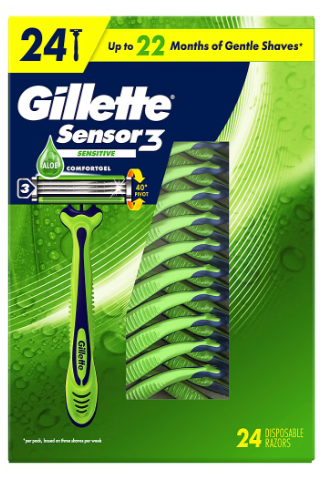 Gillette Sensor3 Sensitive Men's Disposable Razor, 24 ct.