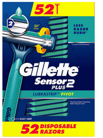 Gillette Sensor2 Plus Pivoting Head and Lubrastrip Men's Disposable Razors, 52 ct.