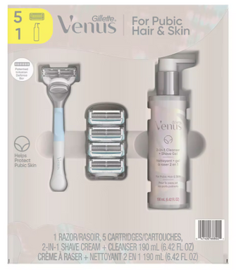Gillette Venus Intimate Shaving Set With Women's Razor, 5 Blade Refills, and 2-in-1 Cleanser