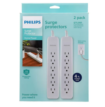 Philips 6-Outlet Surge Protector, 2 pk. - White