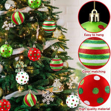 18-Pack Christmas Ornament Balls, 2.4 Inch Glittered Plastic Baubles with Polka Dot Designs, Red Green White Hanging Decor for Xmas Tree, Home, Party