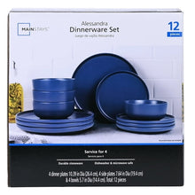 Mainstays Alessandra 12-Piece Stoneware Dinnerware Set Blue