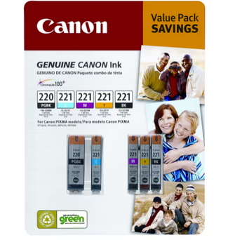 Canon PG-220 and CL-221 Combo Ink Cartridges, 5 Pack