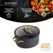 Thyme & Table 5 Qt Non-Stick Stock Pot with Glass Lid in Black & Gold, Signature Collection - Brands For Less USA