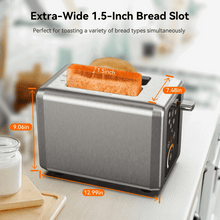 WHALL 2 Slice Toaster, Touchscreen Toasters with Stainless Steel, Wide Slots, Bagel, Defrost, 850W