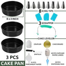 RFAQK 133PCs Round Cake Pans Sets for Baking + Cake Decorating Supplies - 3 Non-Stick 8 Inch Cake Pan with Baking Supplies, Piping Tips, Cake Leveler, Icing Spatula and 35 Parchment Papers with eBook - Brands For Less USA