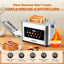 Fatabeta Toaster, 2 Slice Toaster with Dust Cover, Wide Slot for Bagel & Bread, 6-Shade Even Toasting, Defrost & Reheat, Smart LED Touchscreen, Stainless Steel