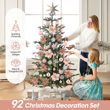 Ayieyill 92Pcs Christmas Tree Decorations Includes Poinsettia Christmas Flowers, Ball Ornaments, Artificial Glitter Berry Stems, Snowflake and Icicle Drop Crystal Ornaments | Rose Glod