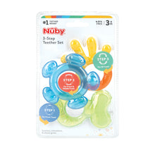 Nuby 3-Step Soothing Teether Set for Infants, Green/Blue/Yellow Unisex Baby Teethers, 3 Count - Brands For Less USA