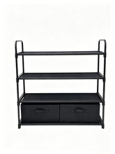 Mainstays 4 Shelf Closet Storage Organizer for Clothes with 2 Fabric Bins, Black, Metal Frame