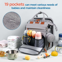 Babyomi Diaper Backpack with Changing Station, Foldable Crib, Insulated Pocket & USB Port, Large Travel Bag for Moms and Dads, Grey