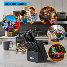 McCook DISHWASHER SAFE MC701 Knife Sets of 26, Stainless Steel Kitchen Knives Block Set with Built-in Knife Sharpener, Measuring Cups and Spoons