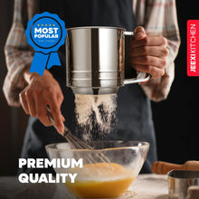 JEEXI Stainless Steel Flour Sifter with Soft Grip Handle, 3 Cup Capacity, Double Layer Fine Mesh for Sifting Flour, Sugar, and Coffee Powder, Durable Kitchen Gadget Tool for Baking and Pastry - Brands For Less USA
