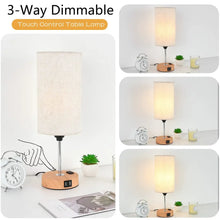 2PCS Small Touch Control Table Lamps for Bedroom, 3 Way Dimmable Bedside Lamp with USB C+A Fast Charging Ports, Nightstand Lamp for Office, Living Room, Reading, Bulbs Included, Wood