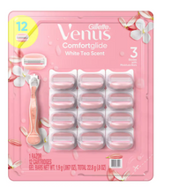 Gillette Venus ComfortGlide White Tea Women's Razor Handle with 12 Blade Refills