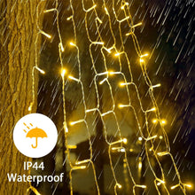 Magotan 12ft 350 LED Waterfall Christmas Lights Outdoor Decoration Twinkle Solar Christmas Tree String Lights with Top Star Xmas Holiday Garden Yard Decoration, Warm White