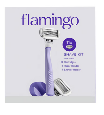 Flamingo Women's Razor Shaving Kit, 1 Handle, 11 Razor Blade Refills, 1 Shower Holder - Lilac