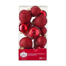 Mini Red Multi-Textured Shatterproof Christmas Ornaments, 20 Count, by Holiday Time