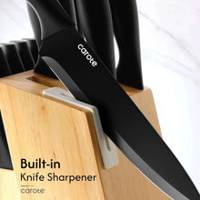 Carote 15-Piece Premium Kitchen Knife Set, Black Ceramic-Coated Blades with Stylish Wooden Block - Brands For Less USA