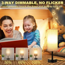 Walchoice Table Lamp Set of 2, Touch Control Desk Reading Lamp with USB A+C Charging Ports, 3-Way Dimmable Nightstand Lamps for Bedroom/ Living Room, Round Flaxen Shade