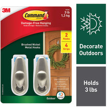 Command Damage-Free Hanging Metal Hooks, 2 pk. - Brushed Metal