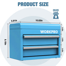 WORKPRO Mini Metal Tool Box with 2 Drawers and Top Storage, Small Tool Chest with PVC Liners and PP Feet Pads, Cold Rolled Steel Toolbox with Magnetic Tab, Blue