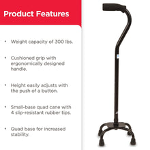 Equate Quad Walking Cane with Small Base – Height Adjustable, 300 lb Capacity - Brands For Less USA