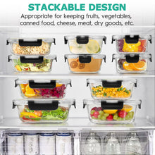 34pcs Glass Food Storage Containers with Lids Set, Airtight Meal Prep Containers (17 Containers & 17 Lids), Black