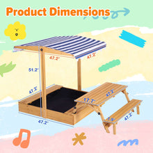 Haverchai Kid Sandbox with Lid, Outdoor Wooden Sand Boxes with Kids Picnic Table, Sandpit with Cover Canopy, Toddler Outdoor Playhouse with 2 Bench, Adjustable Roof & Bottom Liner for Backyard, Beach