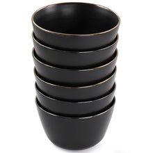 Elama Paul 6 Piece Stoneware Bowl Set in Matt Black with Gold Rim