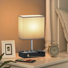 HadinEEon Bedside Table Lamps with 2 Phone Stands, Gray