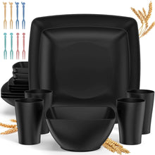 GPED 24 Pcs Wheat Straw Square Dinnerware Sets For 4, Unbreakable Dish Sets, Reusable Plates and Bowls Sets, Dinner Plates, Travel Camping Cutlery Set, Dishwasher Microwave Safe, Beige - Brands For Less USA