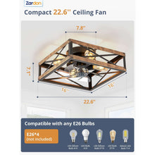 Zardon 16" Low Profile Caged Ceiling Fan with Light & Remote Control, Modern Brown Wood Finish, 6-Speed Quiet DC Motor for Indoor Spaces