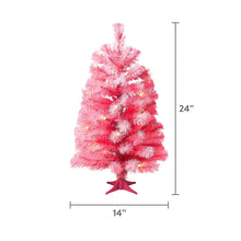 24 in Pre-Lit Pink Artificial Christmas Tree with 35 Warm White LED Lights and Stand, by Holiday Time