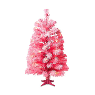 24 in Pre-Lit Pink Artificial Christmas Tree with 35 Warm White LED Lights and Stand, by Holiday Time