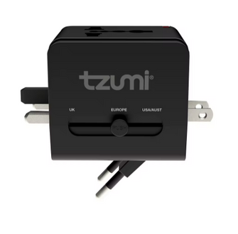 Tzumi Universal Travel Adapter with USB-C and Dual USB-A Ports - Black