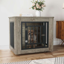 Dextrus 27.2" L 2-in-1 Dog Crate Furniture, Indoor Iron-Wood Dog Cage With Waterproof Top, Safety Corners,Steel Lock,for Small Dogs up to 30 lb,Gray,27.2"L x 20.1"W x 24"H