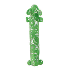 Multipet Plush Holiday Loofa Dog Toy with Sparkly Snowflakes, Stuffing & Squeaker, 3 pack with Red, Green & White, 12" Each