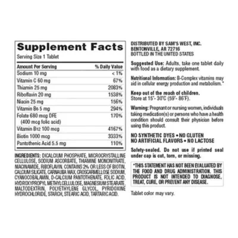Member'S Mark Super B-Complex Dietary Supplement Tablets with Biotin ...